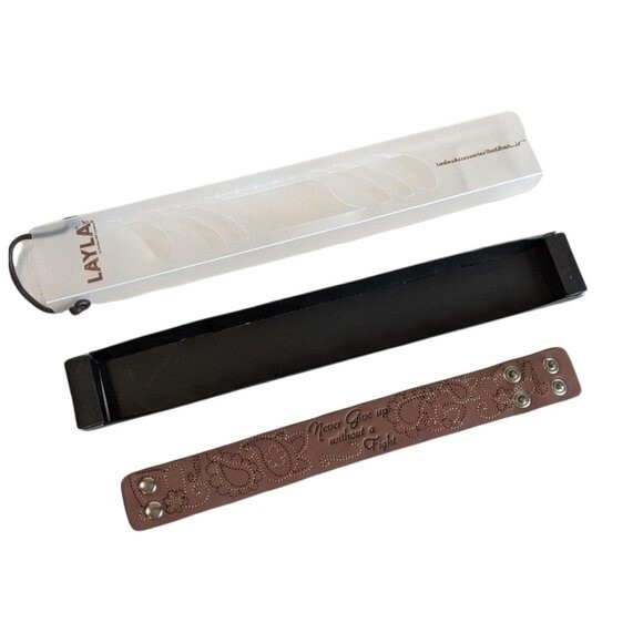 Layla Never Give Up Leather Bracelet Brown 7" / 8" NIP NEW IN PACKAGE - Picture 2 of 7